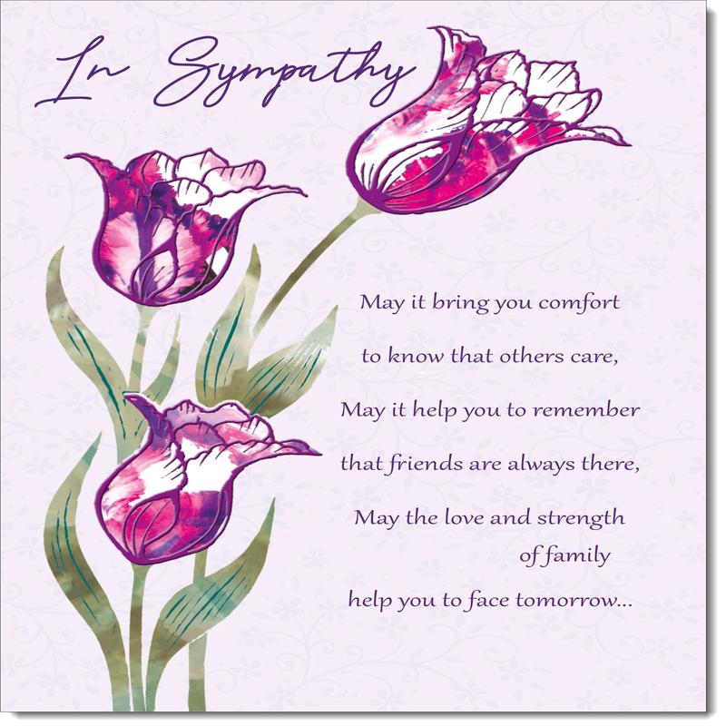 Sympathy Condolence Bereavement Card Purple Tulips