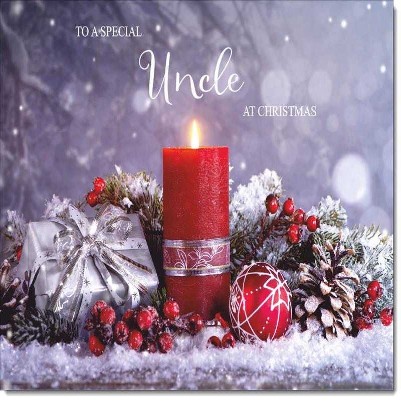Uncle Christmas Card Festive Red Candle