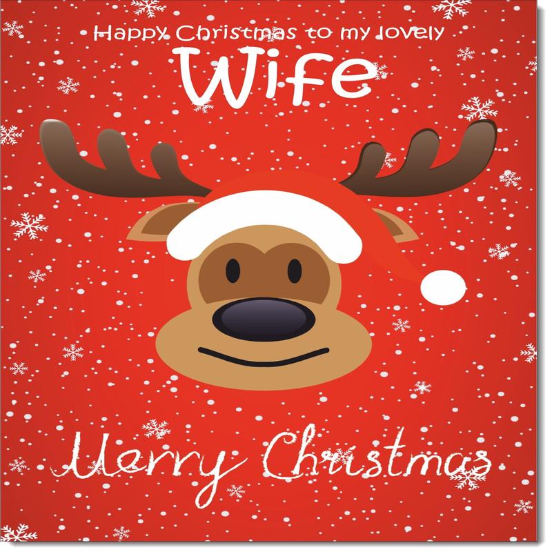 Wife Christmas Card Rudolph on Red Background