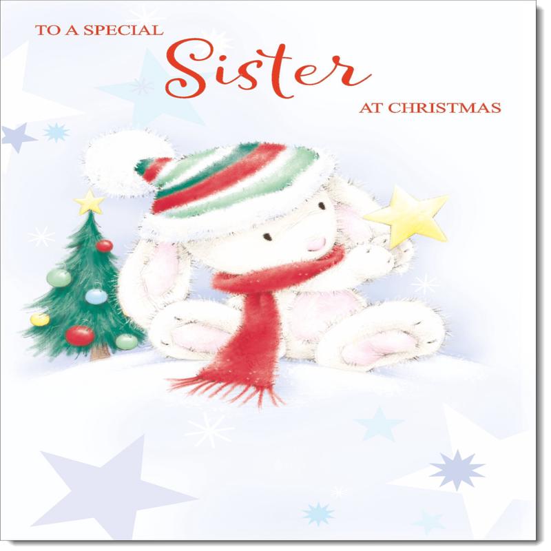 Sister Christmas Card Cute Rabbit with Star