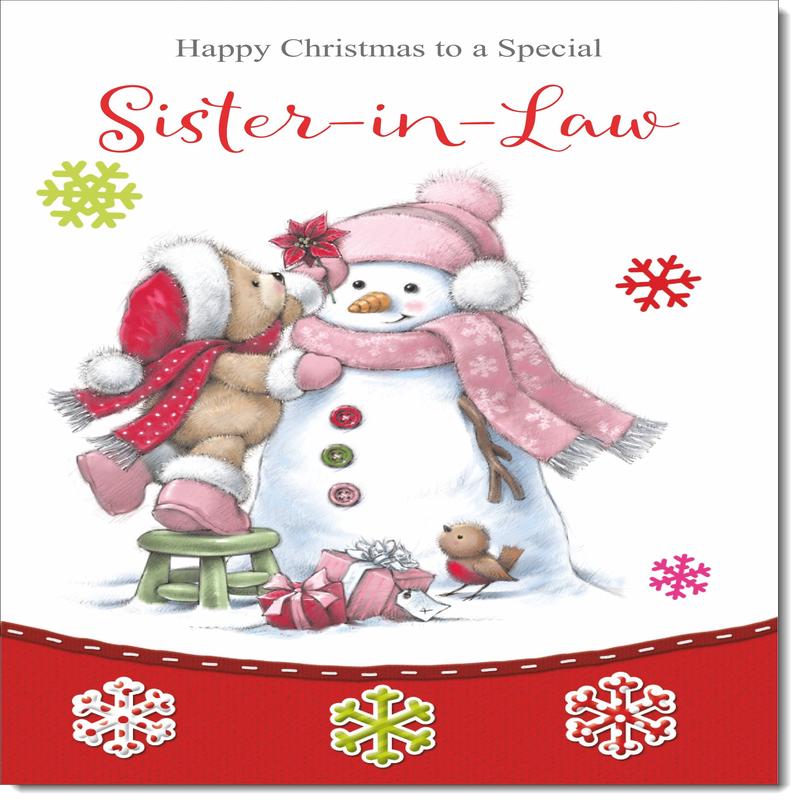 Sister-in-Law Christmas Card Cute Bear with Snowman