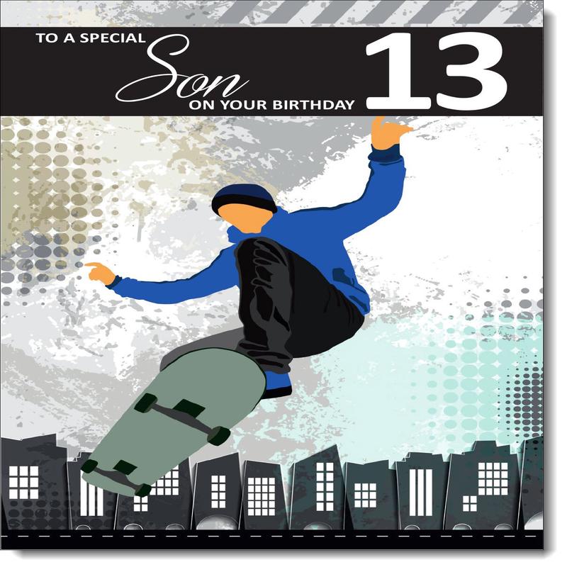 Son 13th Birthday Card Age 13 Skateboarding