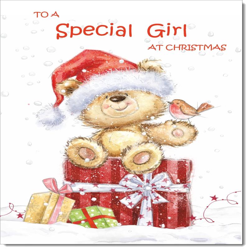 Special Girl Christmas Card Cute Bear on Parcel