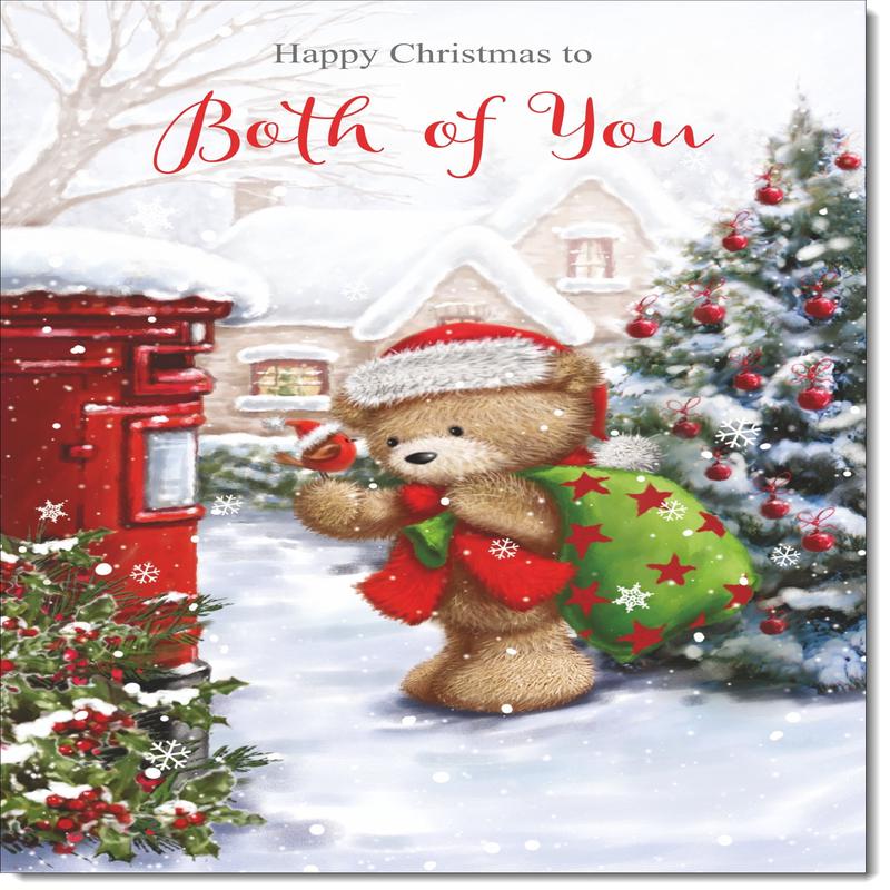 To Both of You Christmas Card Cute Bear at Post Box