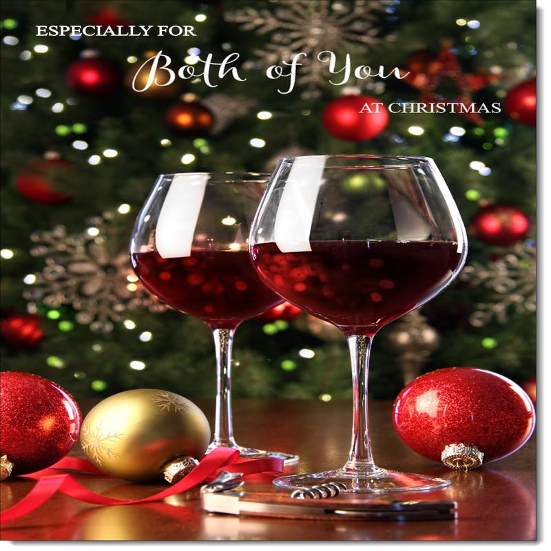 To Both of You Christmas Card Red Wine Glasses