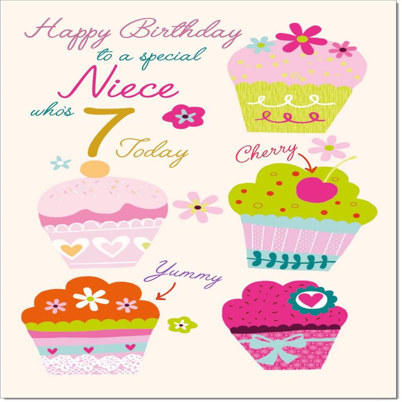 Niece 7th Birthday Card Age 7 Bright Cupcakes