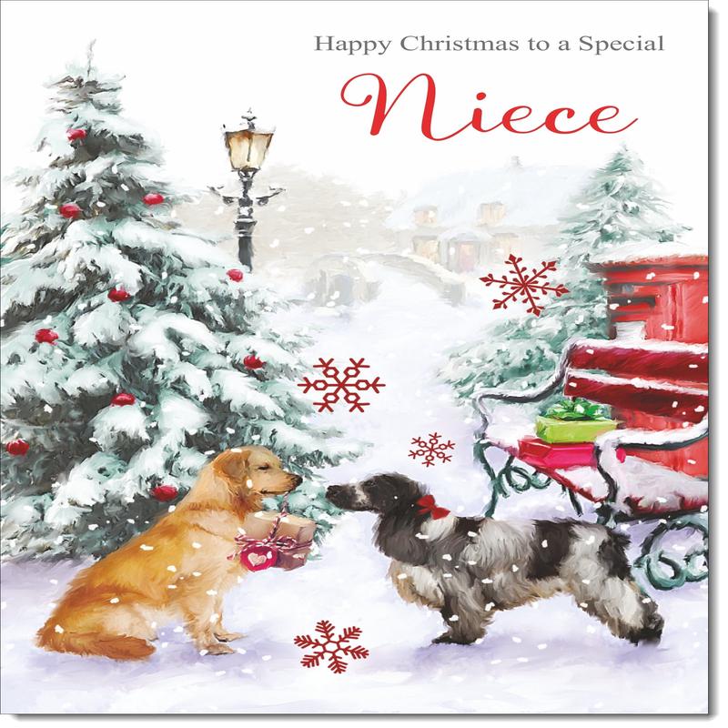 Niece Christmas Card Two Dogs in Snow