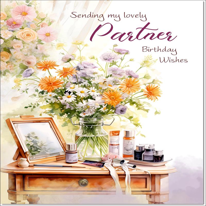 Partner Birthday Card for Her Dressing Table Bouquet