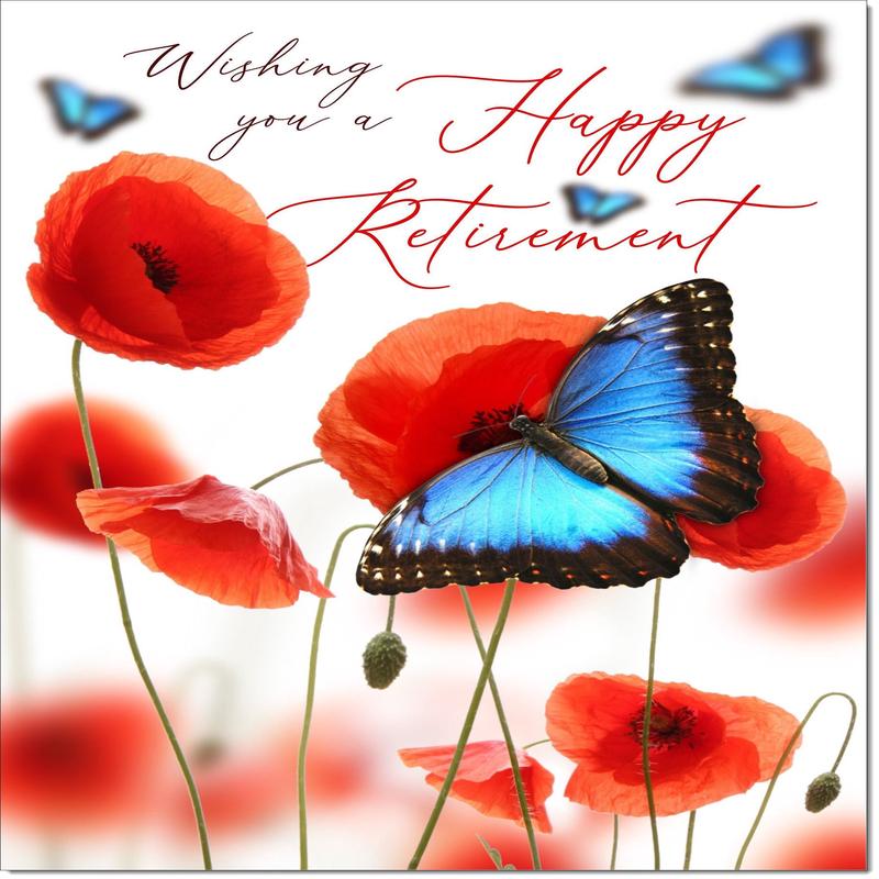 Retirement Card Poppies and Blue Butterflies