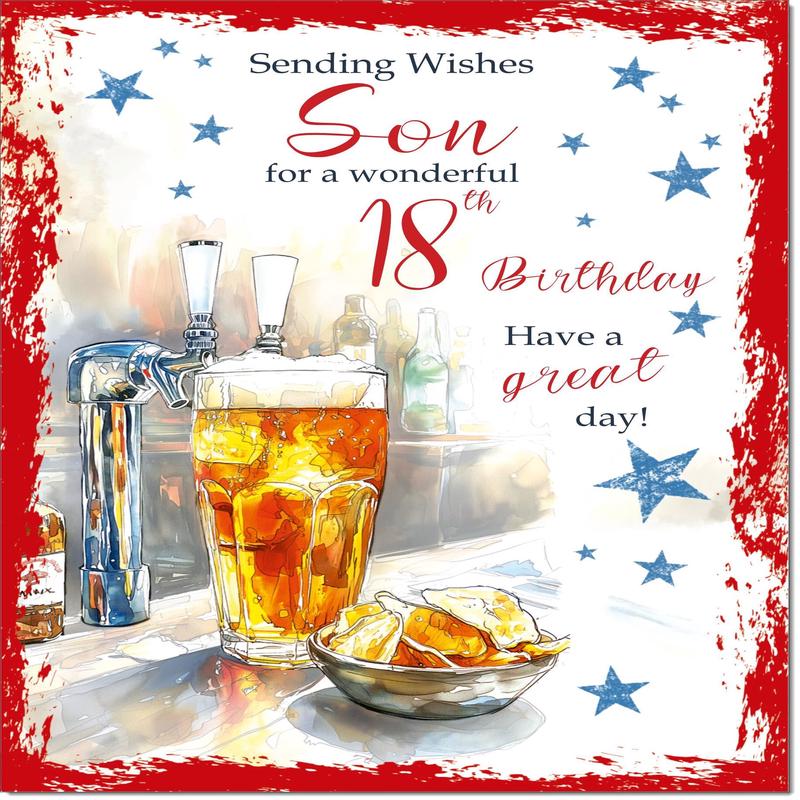 Son 18th Birthday Card Age 18 Beer and Crisps