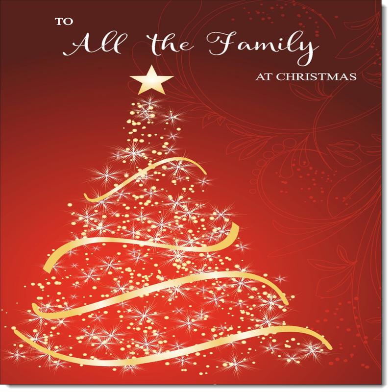 To All The Family Christmas Card Red Abstract Christmas Tree