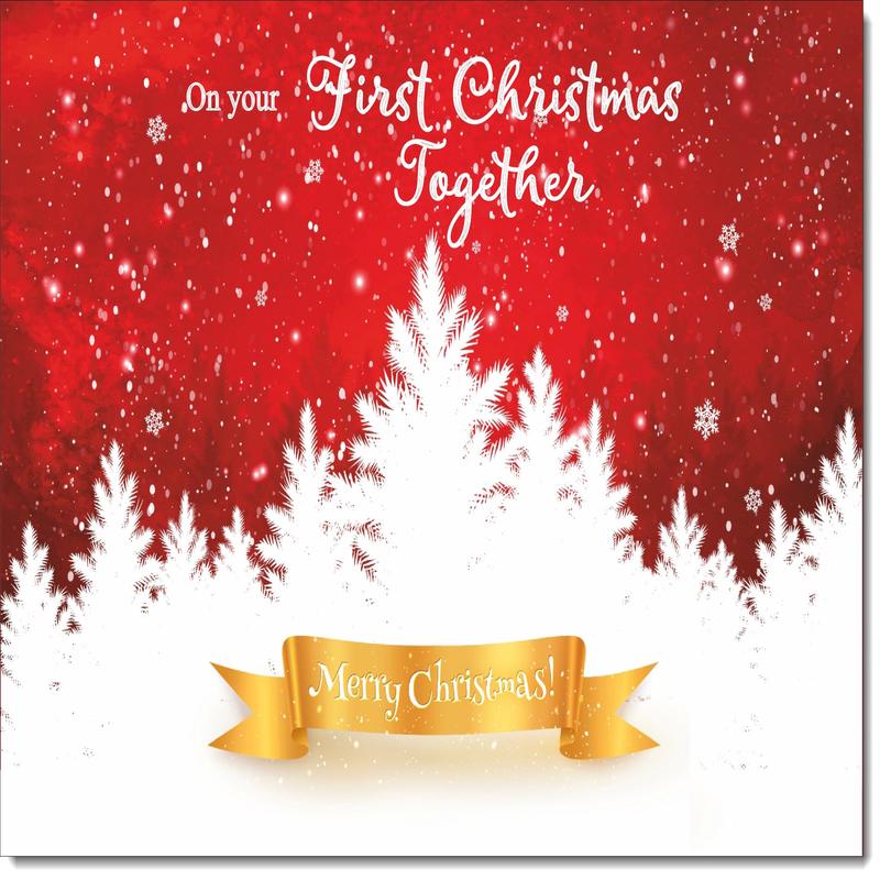 1st Together Christmas Card White Forest with Red Sky