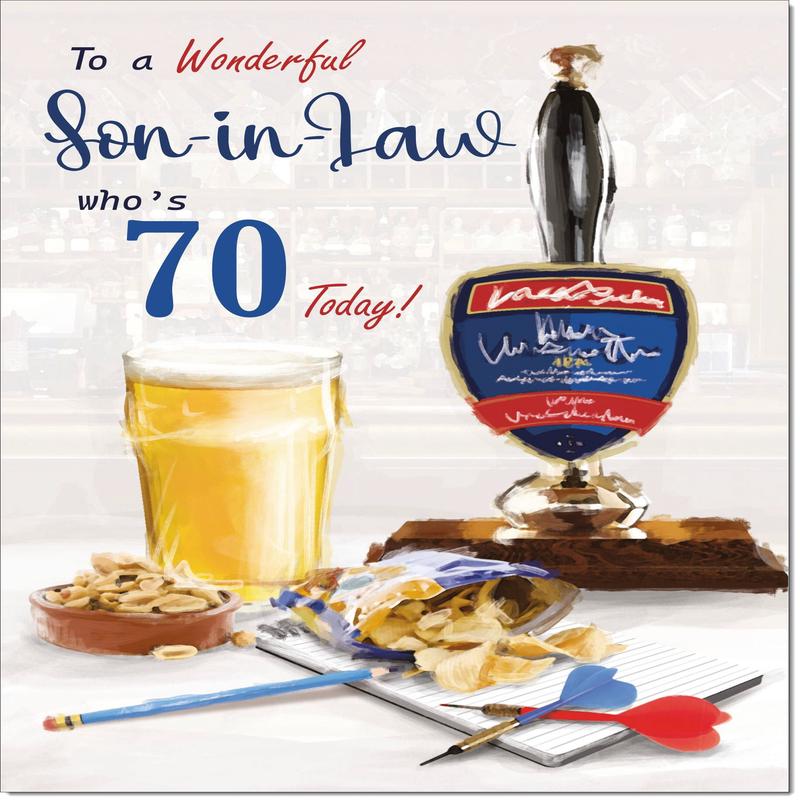 Son-in-Law 70th Birthday Card Age 70 Draft Beer