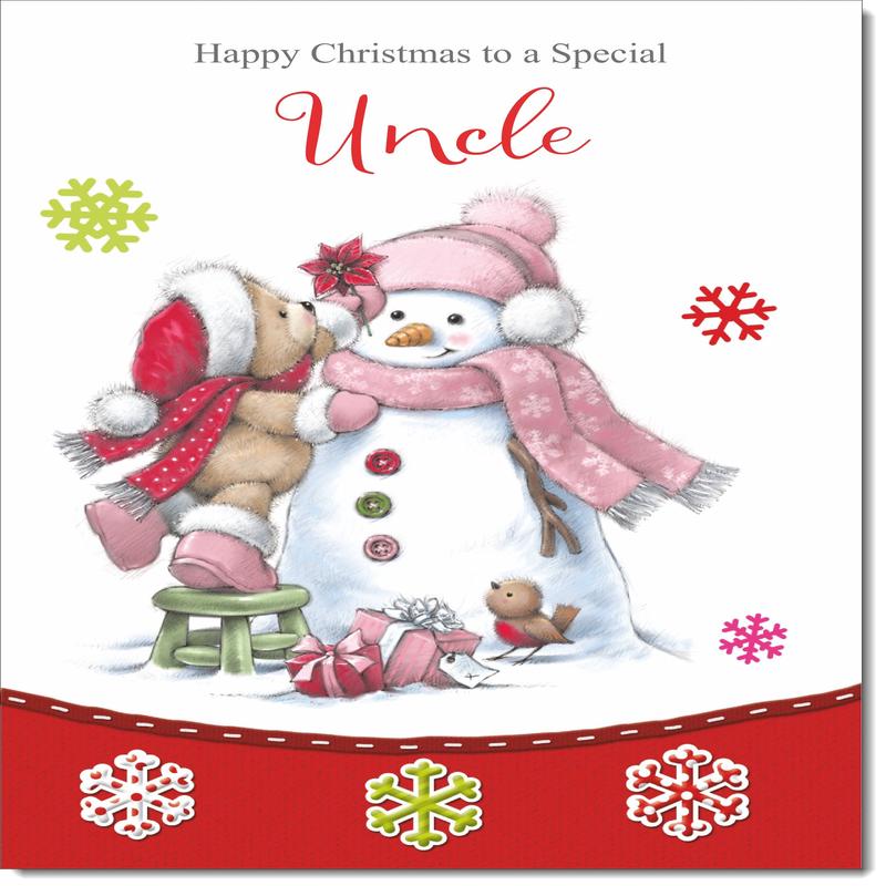 Uncle Christmas Card Cute Bear with Snowman