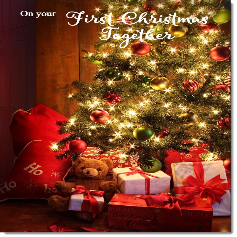 1st Together Christmas Card Teddy by Christmas Tree
