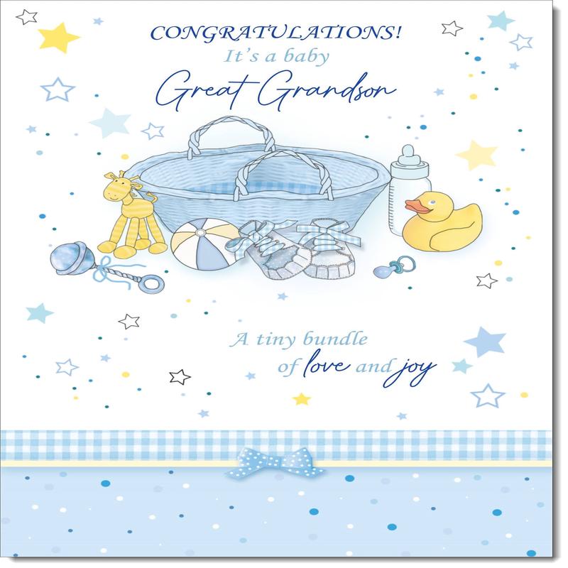 On The Birth Of Your Great Grandson New Baby Boy Congratulations Card Moses Basket