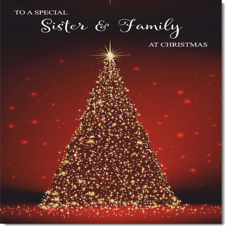 Sister & Family Christmas Card Red Christmas Tree