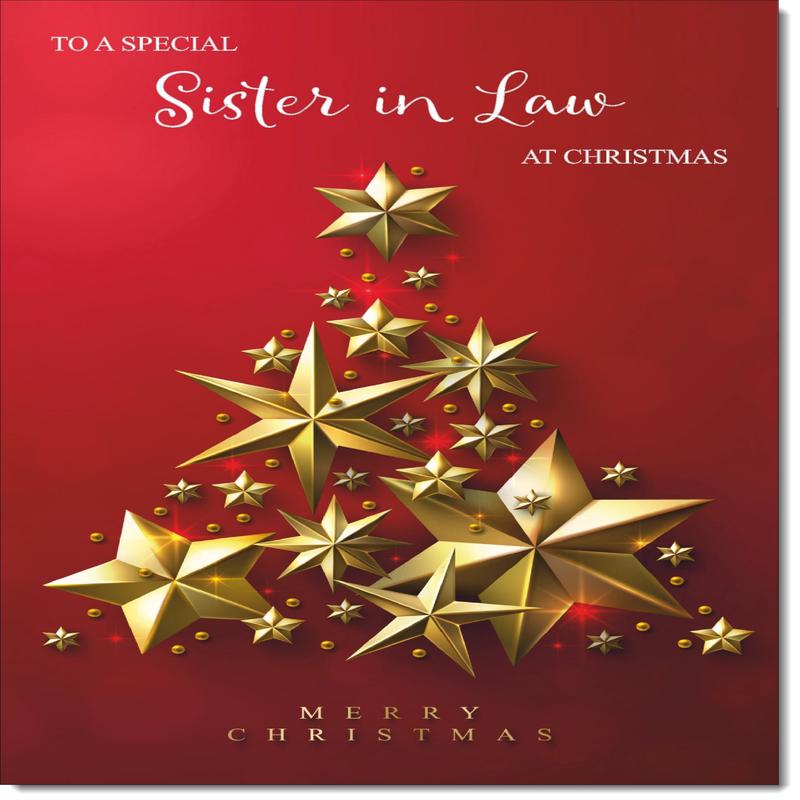 Sister-in-Law Christmas Card Gold Star Christmas Tree
