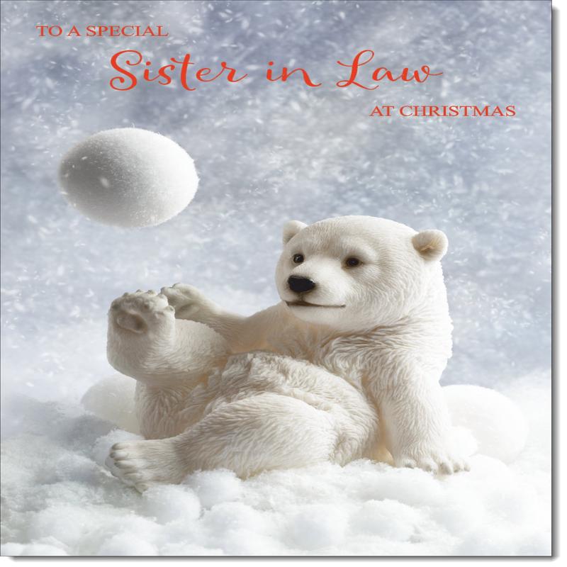 Sister-in-Law Christmas Card Polar Bear and Snowball