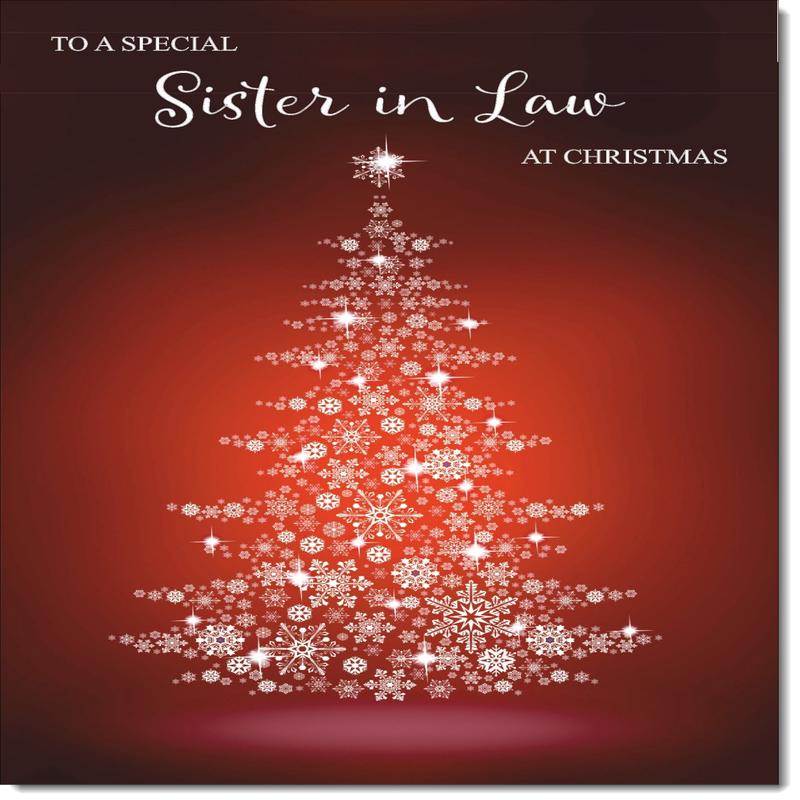 Sister-in-Law Christmas Card Red Snowflake Christmas Tree