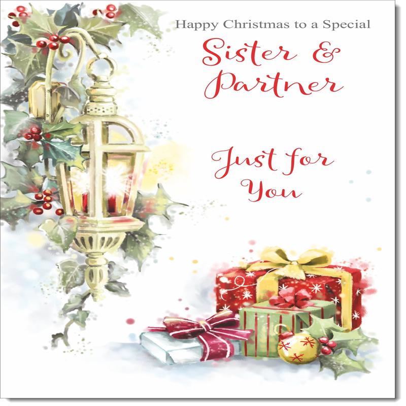 Sister & Partner Christmas Card Lamp and Parcels