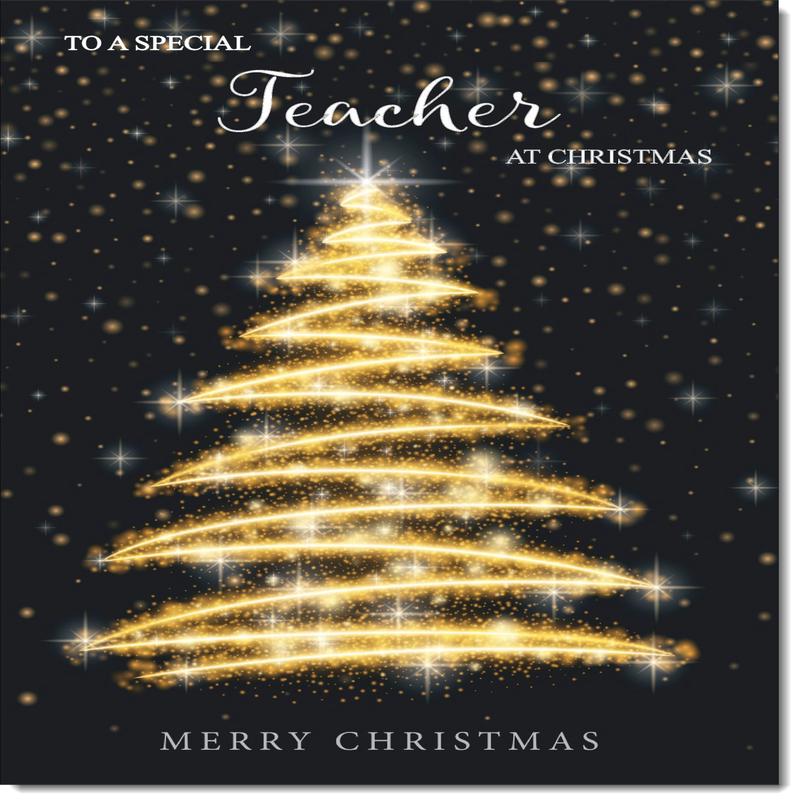 Teacher Christmas Card Black and Gold Abstract Tree