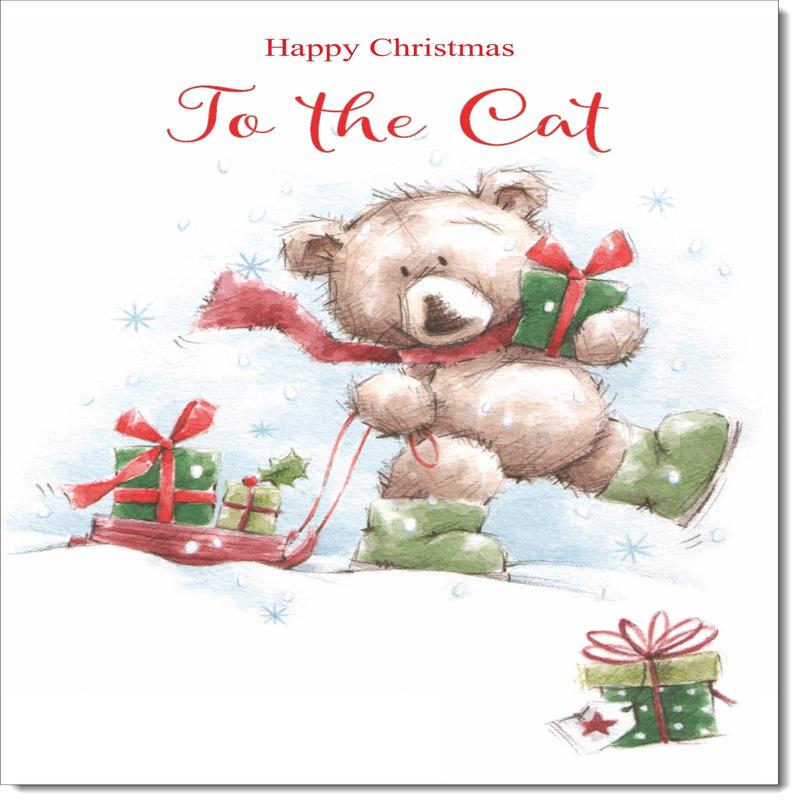 To The Cat Christmas Card Cute Bear with Sled