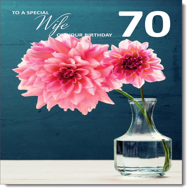 Wife 70th Birthday Card Age 70 Large Pink Flowers