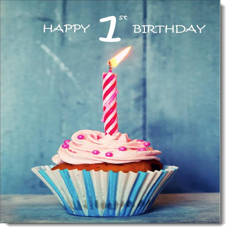 1st Birthday Card Age 1 for Girl Cupcake and Pink Candle