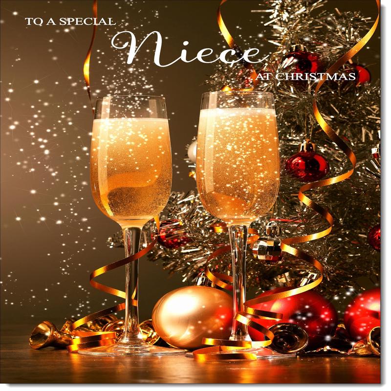 Niece Christmas Card Two Champagne Glasses