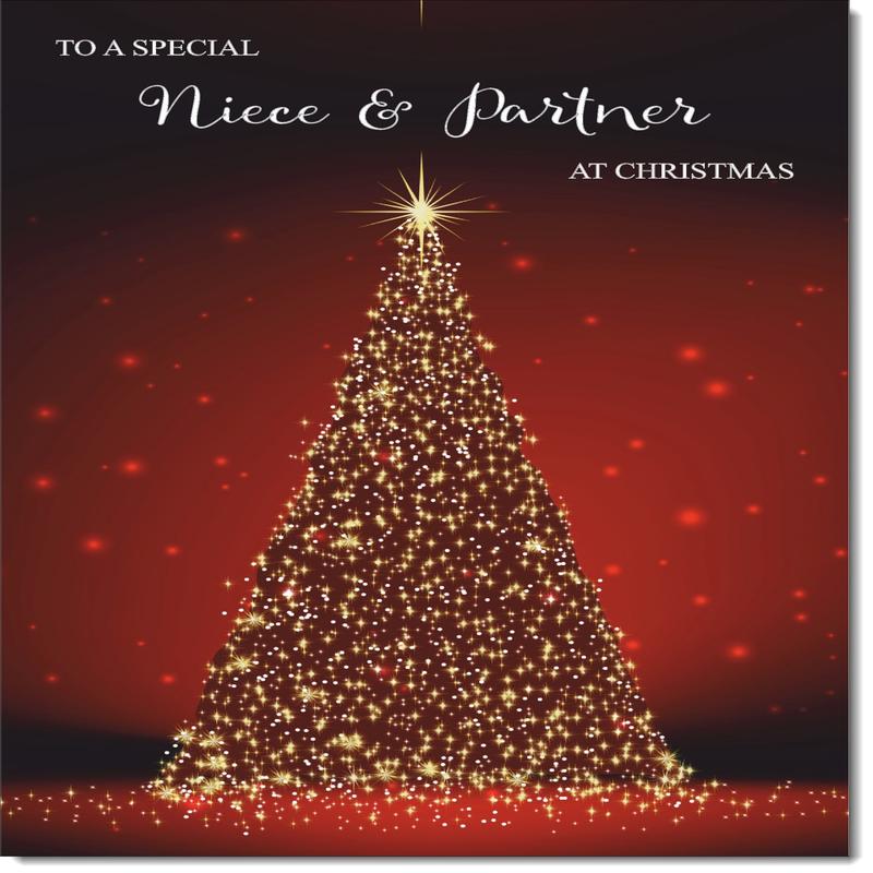 Niece & Partner Christmas Card Red Christmas Tree