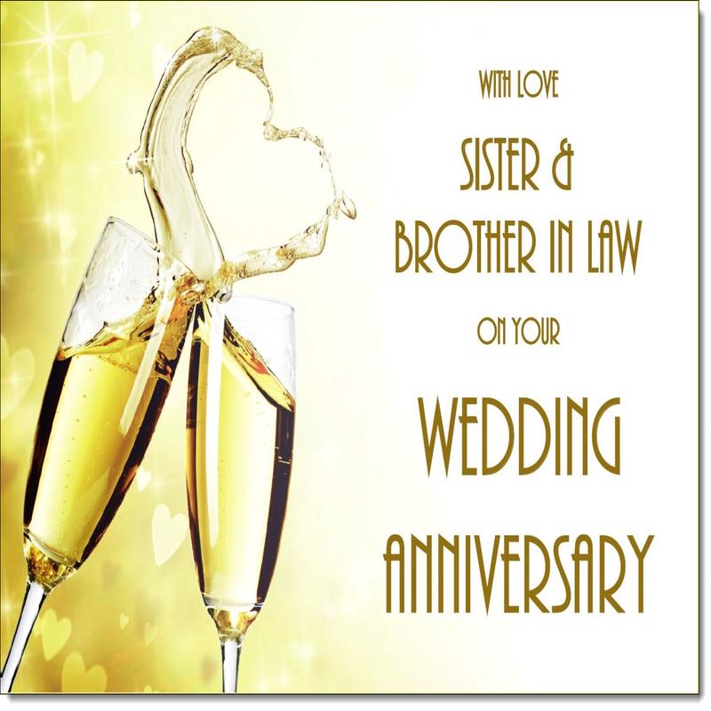 Sister & Brother-in-Law Wedding Anniversary Card Love Heart Champagne Glasses