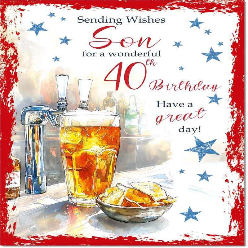 Son 40th Birthday Card Age 40 Beer and Crisps