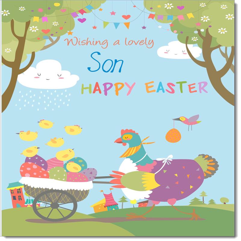 Son Easter Card Mother Hen and Easter Eggs