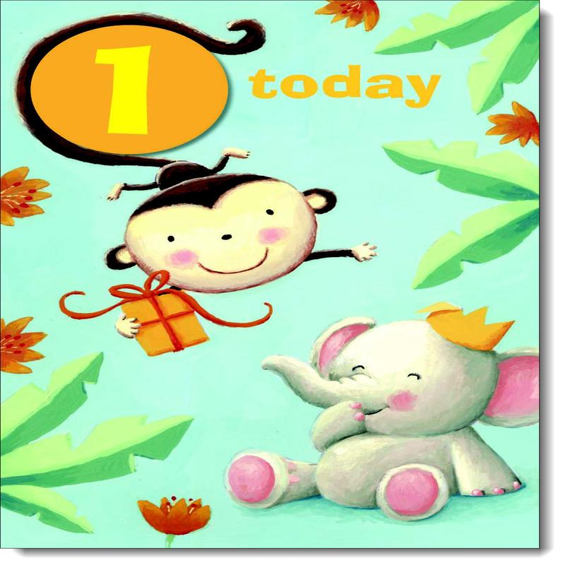 1st Birthday Card Age 1 for Boy Monkey in the Jungle