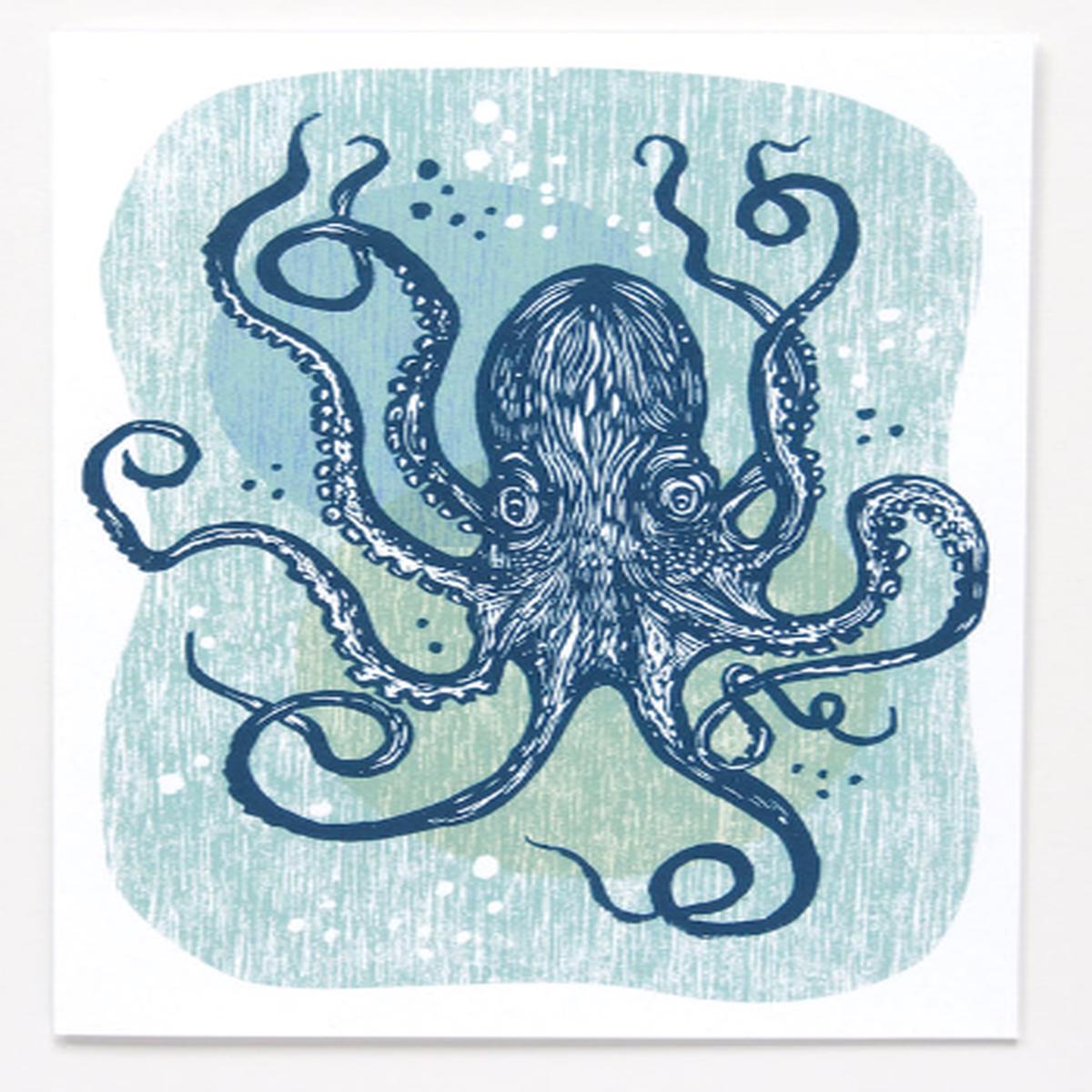 Octopus Linocut Art Card