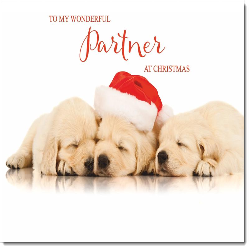 Partner Christmas Card Christmas Golden Retriever Puppies