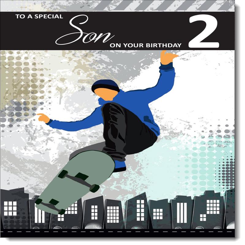 Son 2nd Birthday Card Age 2 Skateboarding