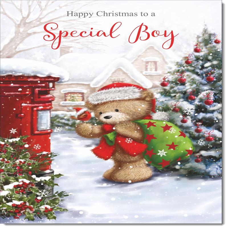 Special Boy Christmas Card Cute Bear at Post Box