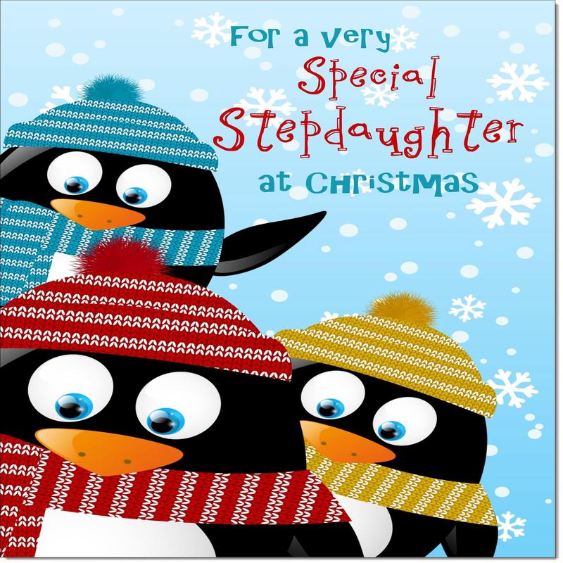 Stepdaughter Christmas Card Three Penquins