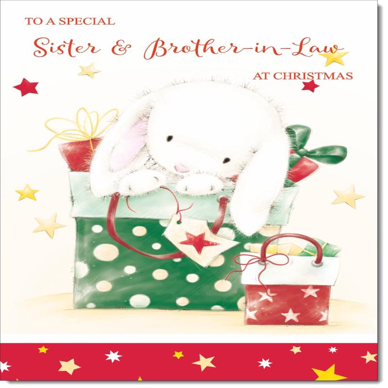 Sister & Brother-in-Law Christmas Card Cute Rabbit with Parcels