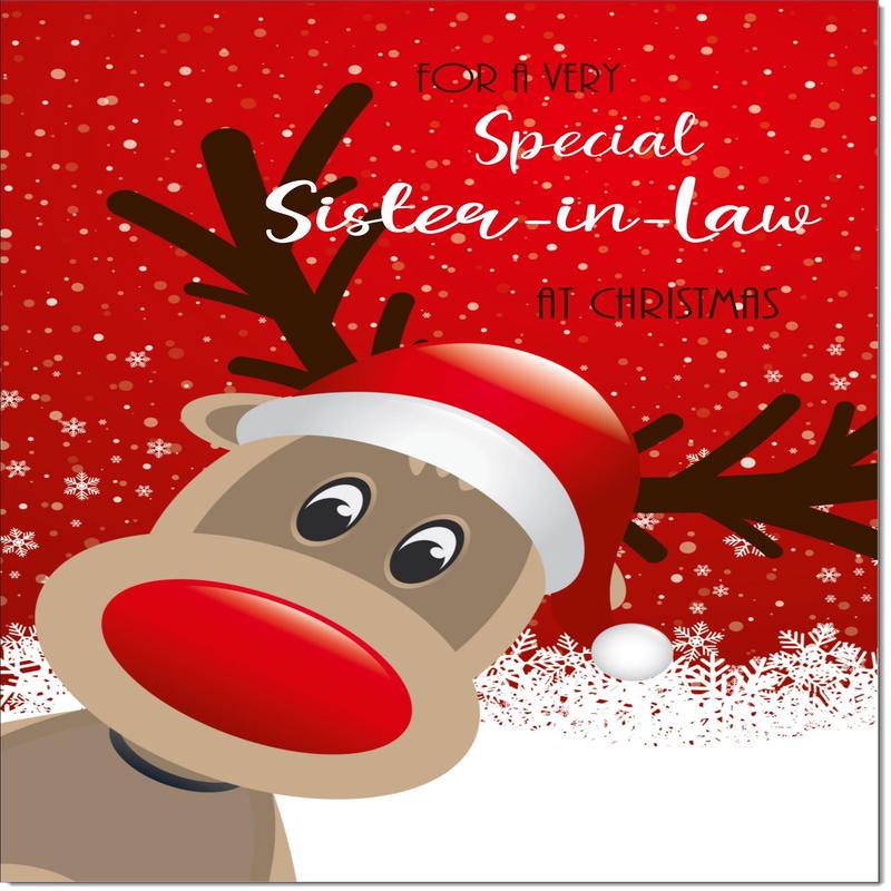 Sister-in-Law Christmas Card Rudolph in Snow