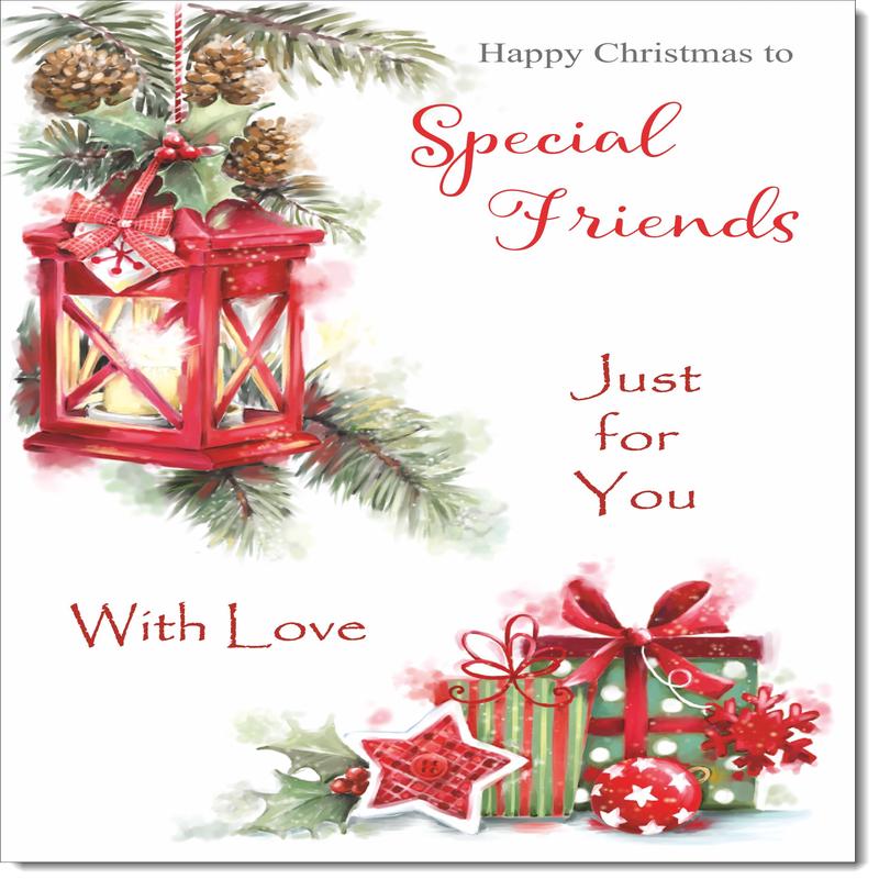Special Friends Christmas Card Red Lantern & Christmas Presents