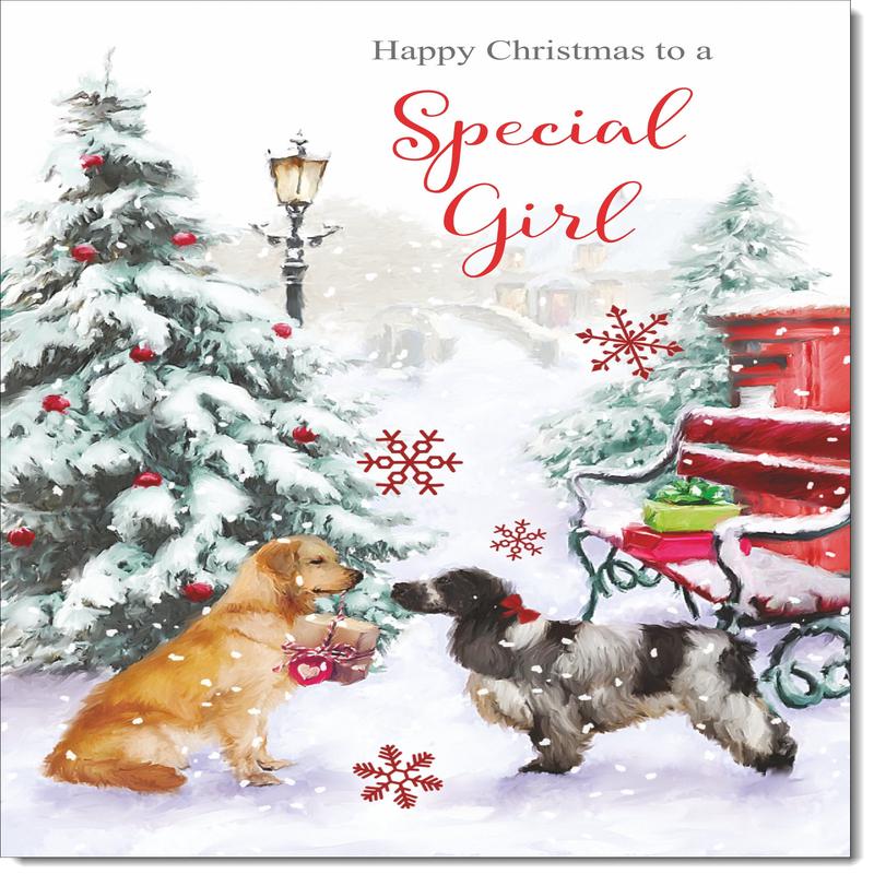 Special Girl Christmas Card Two Dogs in Snow