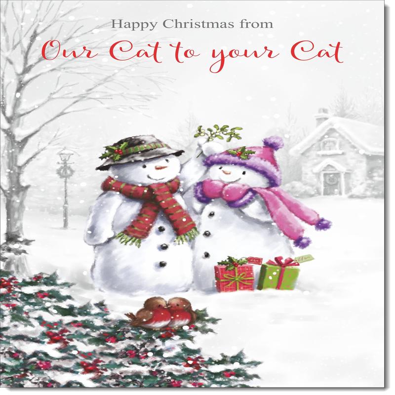 Our Cat To Your Cat Christmas Card Snowman Couple