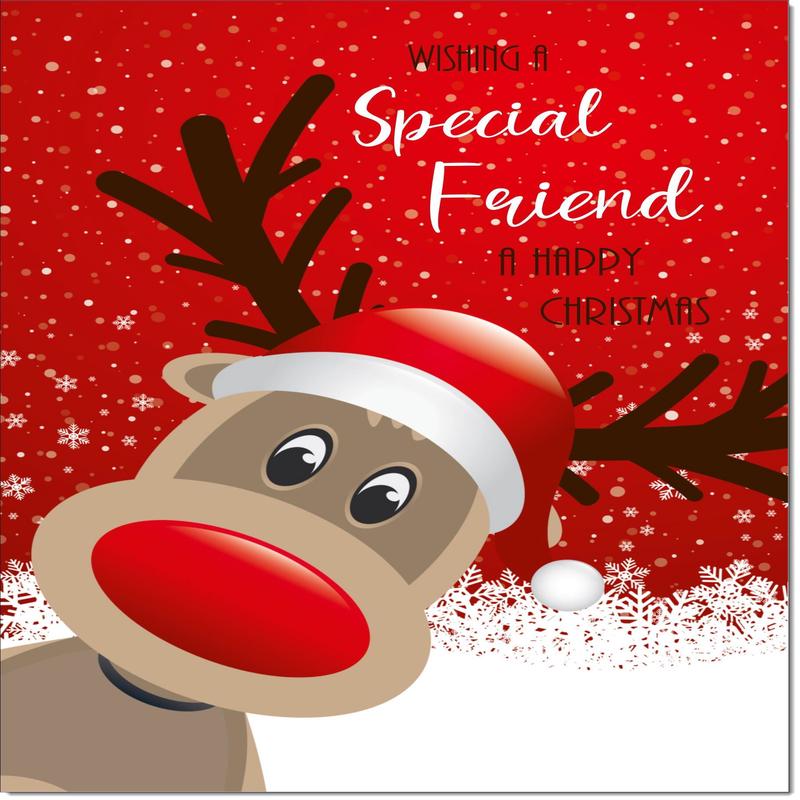 Special Friend Christmas Card Rudolph in Snow