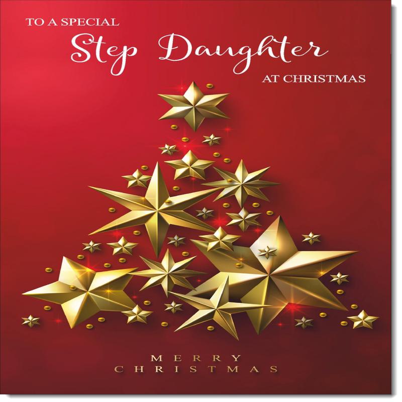 Stepdaughter Christmas Card Gold Star Christmas Tree