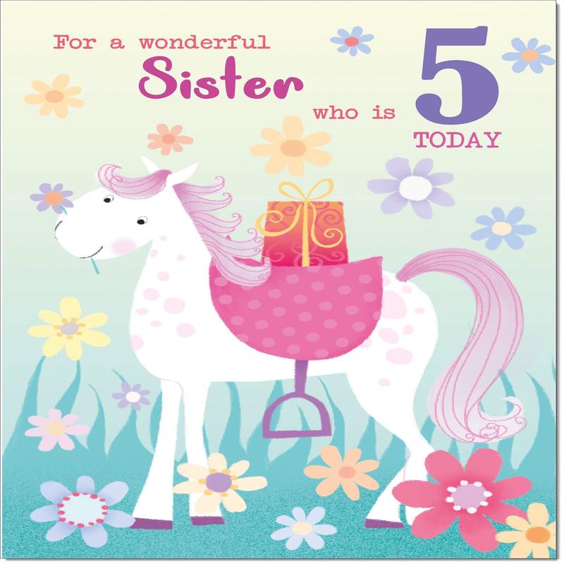 Sister 5th Birthday Card Age 5 Colouring Unicorn Horse