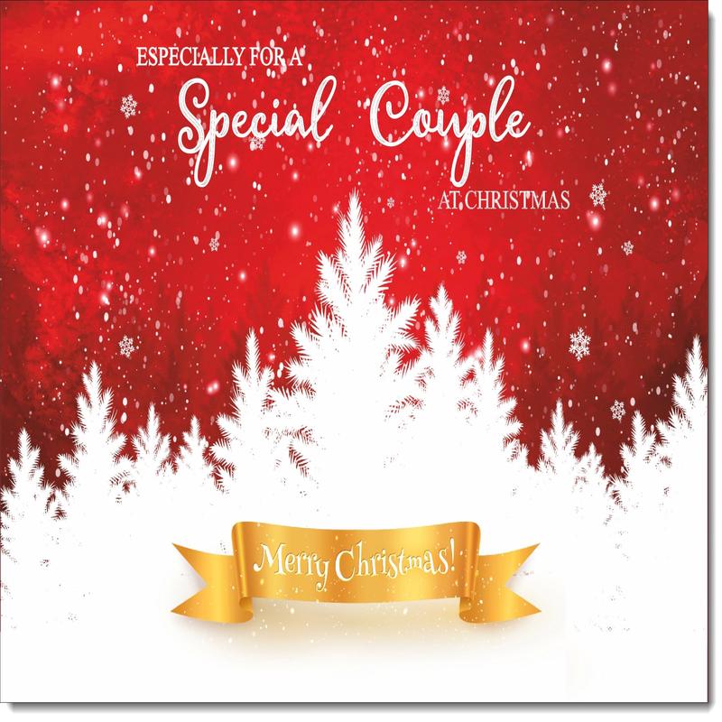 Special Couple Christmas Card White Forest with Red Sky