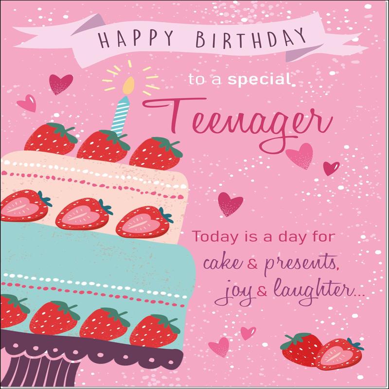 Teenager Birthday Card for Girl Strawberry Cake